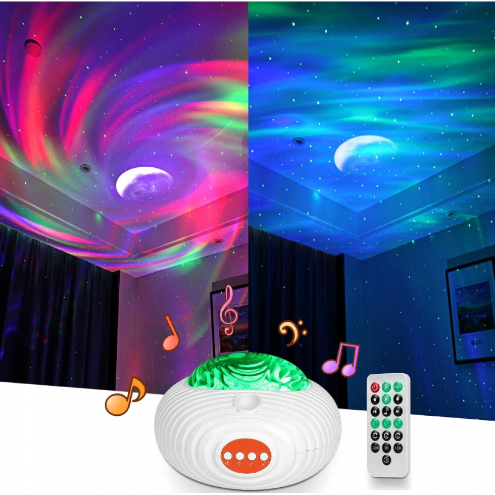 LED музикална детска нощна лампа проектор UFO GALAXY RGBW 10W с дистанционно MARY’S