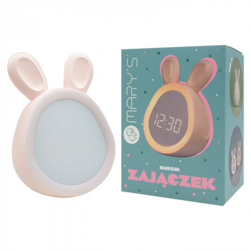 LED детска лампа будилникът зайче MARY'S с часовник и димиране 1,8W 1500mAh розова
