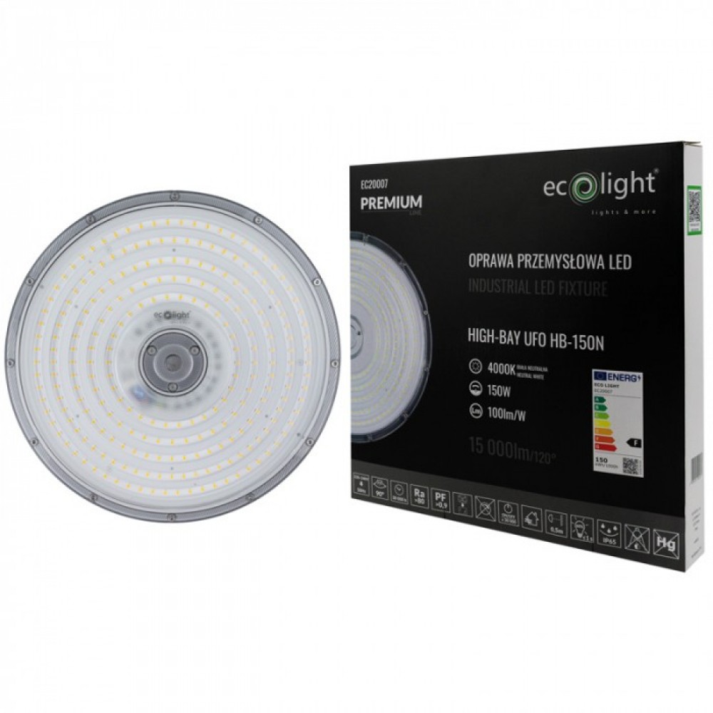 LED промишлен осветител тип камбана UFO PREMIUM 150W 15000lm 4000K IP65 Ф340 - Image 4