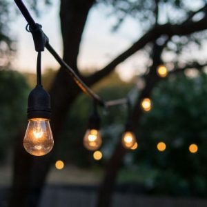 Кабел с висящи фасонки и щепсел тип гирлянд 5м 10xЕ27 IP44 черен