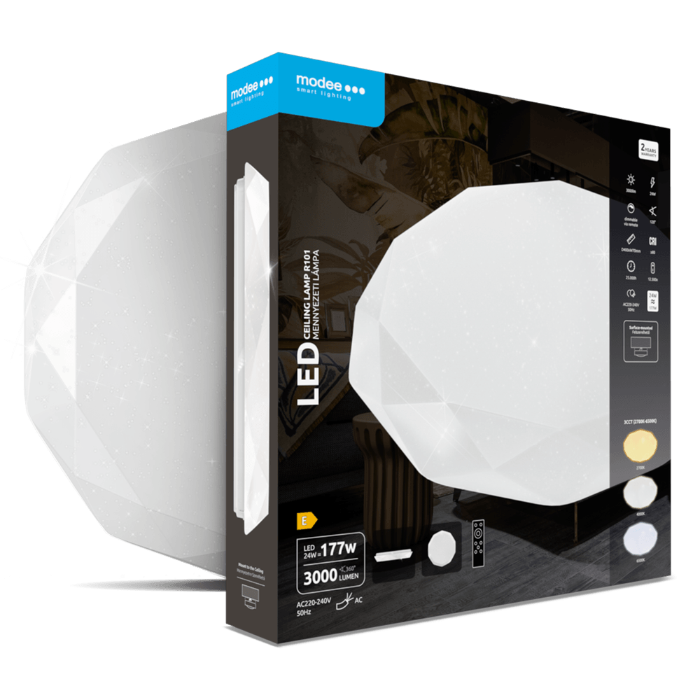 LED плафон с дистанционно управление 24W 3000lm 2700K-6500K R101 125lm/W Ф400мм димируем