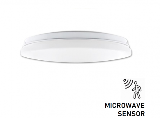 LED влагозащитен плафон с микровълнов сензор за движение ERIK 12W 4000K 840lm IP44 ф255мм - влагозащитено LED осветление от ElZona