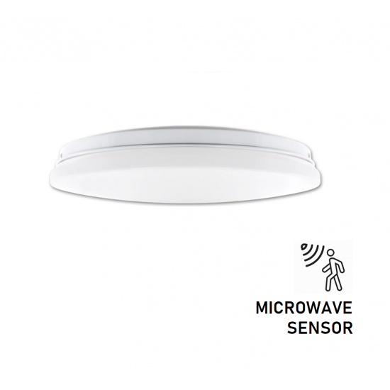 LED влагозащитен плафон с микровълнов сензор за движение ERIK 12W 4000K 840lm IP44 ф255мм - влагозащитено LED осветление от ElZona
