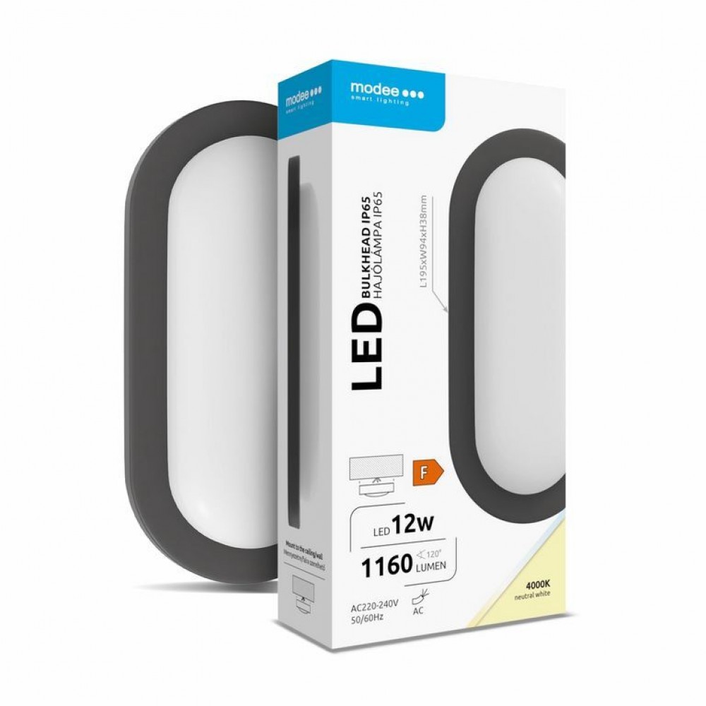 LED влагозащитен аплик 12W 4000K 1160lm 220-240V IP65 черен