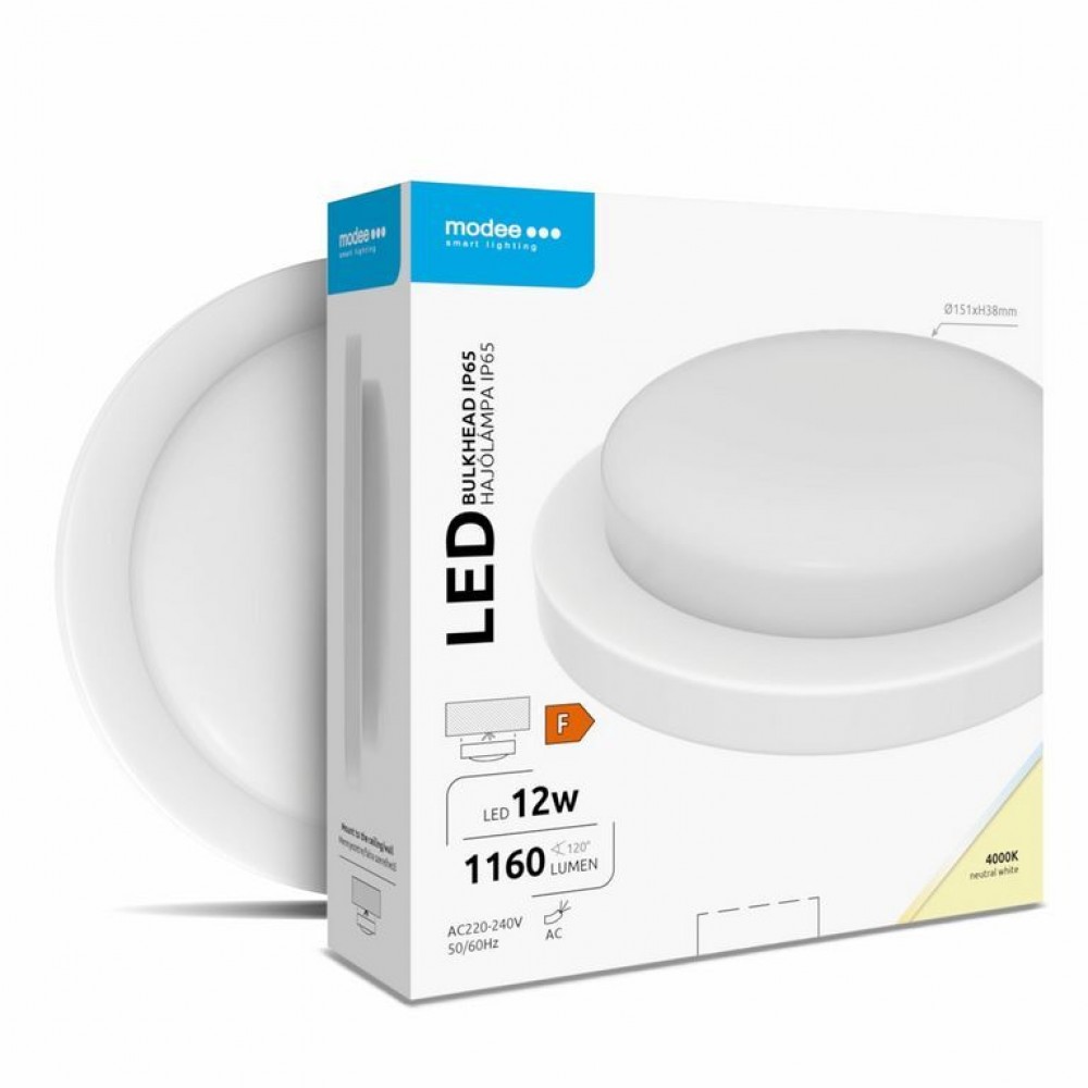 LED влагозащитен плафон 12W 4000K 1160lm 220-240V IP65 бял Ф151мм