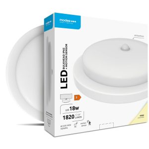 LED влагозащитен плафон със сензор PIR 18W 4000K 1820lm 220-240V IP65 бял Ф195мм