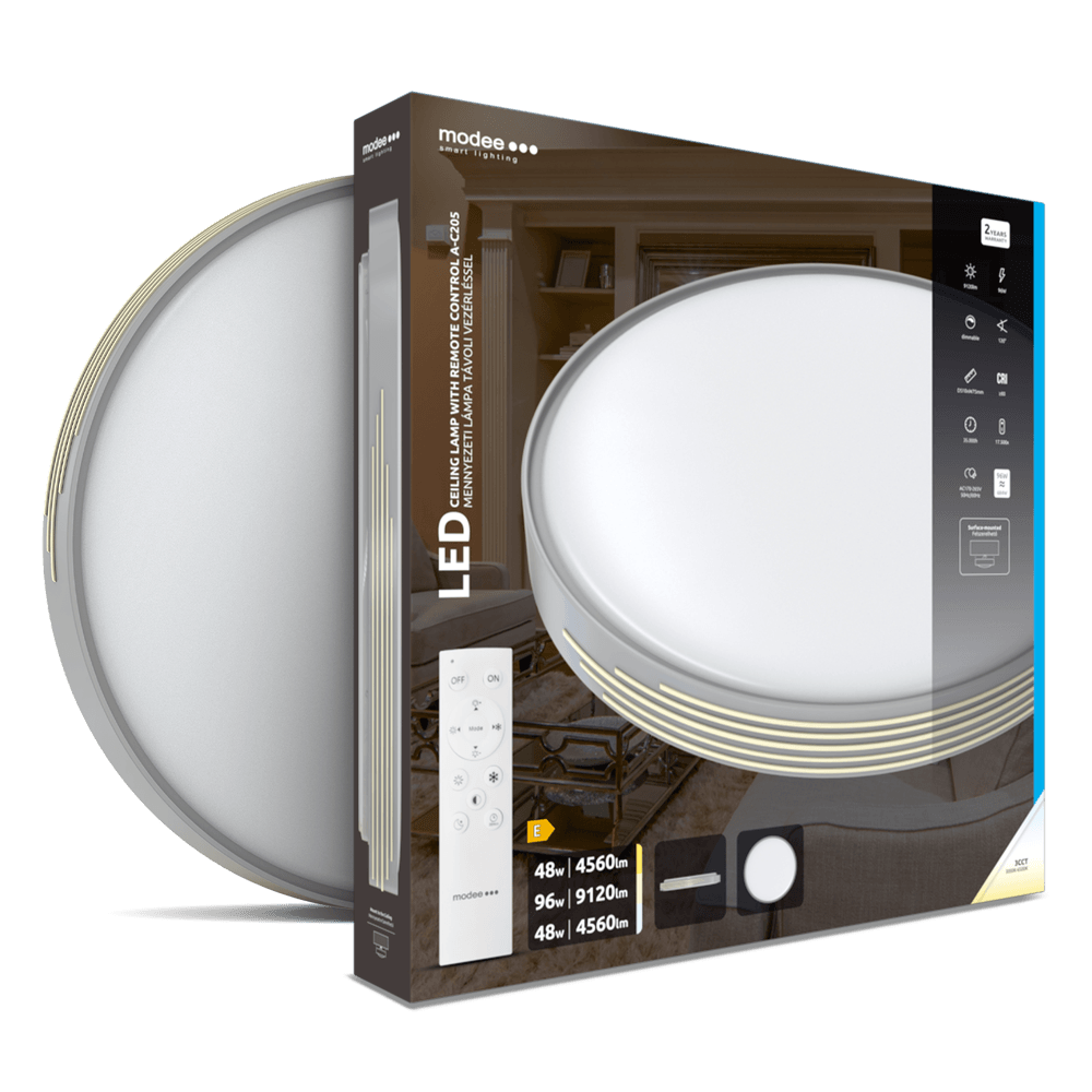 LED плафон с дистанционно управление A-C205 96W 9120lm 3000-6500К Ф510мм димируем сиво и златно