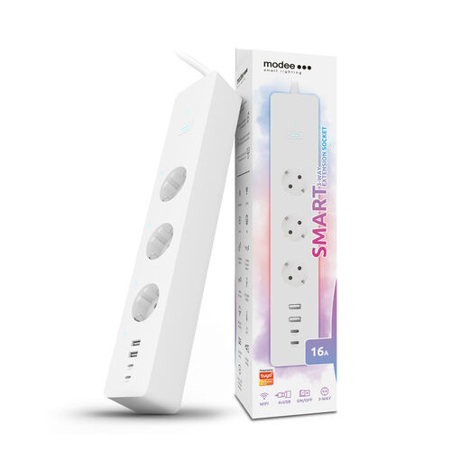 Modee Смарт Разклонител (Tuya Wi-Fi) 3 гнезда 1,5m кабел1,5mm2 меден кабел + USB 16A