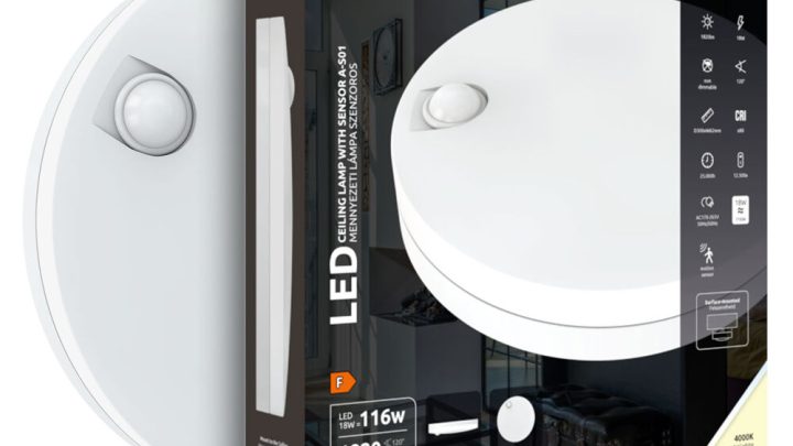 Modee LED Плафон 18W 4000K D300x62mm A-S01 + сензор (1820 lm) ERP - LED осветление със сензор за вход, коридор или двор от ElZona