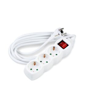 Technik Разклонител 3 гнезда с 1,5m Кабел 1,5mm2 Меден кабел + Ключ, Бял