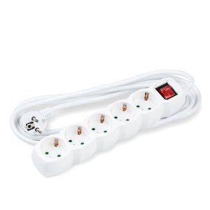 Technik Разклонител 5 гнезда с 1,5m Кабел 1,5mm2 Меден кабел + Ключ, Бял