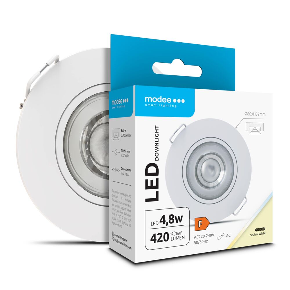 Modee LED Кръгла Луна 4,8W 4000K IP20 D80xH32mm ROT (420 lm) бяла ERP