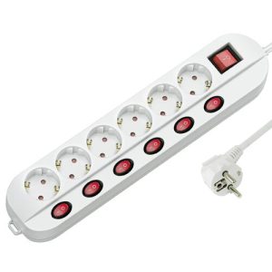 Technik Professional Разклонител 6 гнезда кабел 1.5 м 1.5 мм2 меден кабел 6+1 ключ 16A