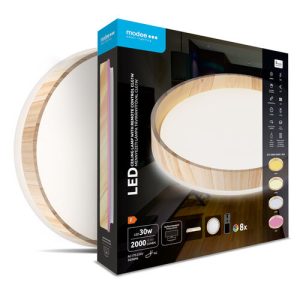 Modee LED Плафон CLG1W 30W 3CCT+RGB D390mm +rem (2000 lm) ERP дървесно